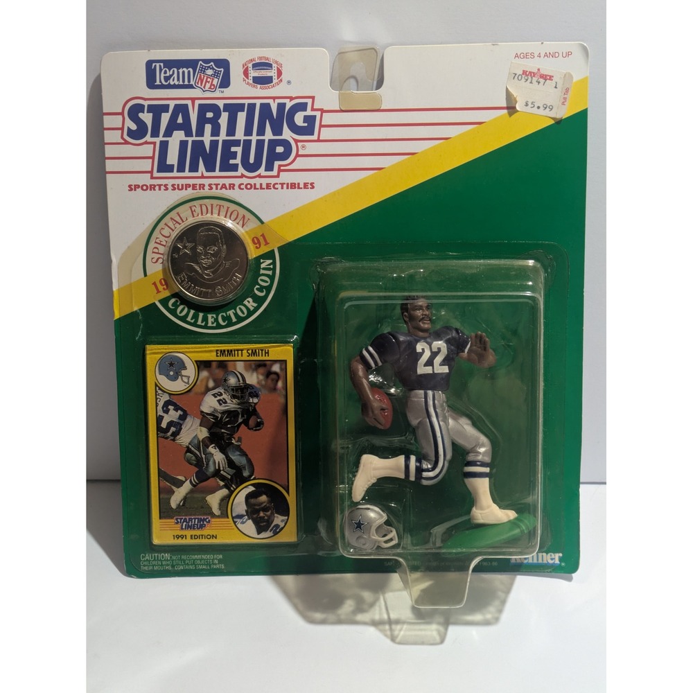 Kenner Starting Lineup 1991 Emmitt Smith Dallas Cowboys Figure Coin Card NEW
